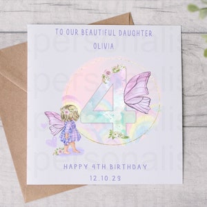 Biglietto d'auguri personalizzato per bambini, 3°, 4°, 5° compleanno, fate, figlia, nipote, nipote, figlioccia, sorella, biglietto di auguri di compleanno regalo