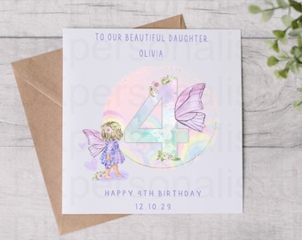 Personalised Kids Girls 3rd 4th 5th Birthday Greetings Card Fairies Daughter Niece Granddaughter Goddaughter Sister Birthday Card Gift