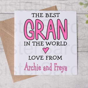 Best Gran In The World - Card For Gran - Mother’s Day Card - Birthday Card - From Grandkids - Personalised Card - Greeting Card