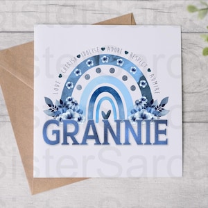 Floral bleu mamie - carte pour mamie - carte de fête des mères - carte d'anniversaire - des petits-enfants - carte personnalisée - carte de voeux