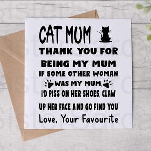 From The Cat Moederdagkaart - Cat Mum Card - Funny Card - Moederdagkaart - Gepersonaliseerde kaart - Card From Cat
