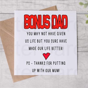 Carte de fête des pères pour beau-père - Bonus papa, vous avez rendu notre vie meilleure - carte drôle - carte personnalisée - carte de fête des pères - carte d'anniversaire