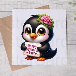 Moederdagkaart - kaart voor moeder - pinguïn - Moederdag - gepersonaliseerde kaart - wenskaart - verjaardagskaart