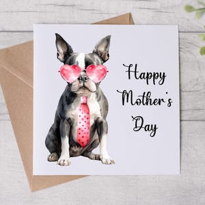 Karta na Dzień Matki z psem - Karta dla mamy psa - Karta na Dzień Matki - Boston Terrier Pies - Spersonalizowana karta