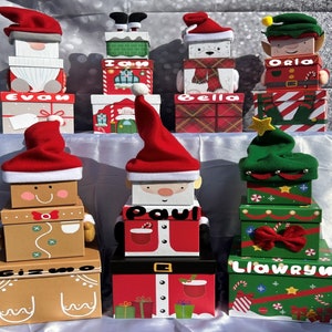 Weihnachten personalisierte individuelle Stapeln Geschenkboxen | Weihnachtsdekor-Neuheit-Geschenkverpackung | Heiligabend Box Wichtel |