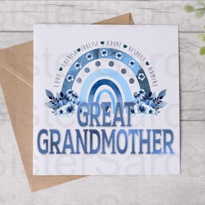 Tarjeta para bisabuela con flores azules - Tarjeta para bisabuela - Tarjeta para el día de la madre - Tarjeta de cumpleaños - Tarjeta personalizada - Tarjeta de felicitación