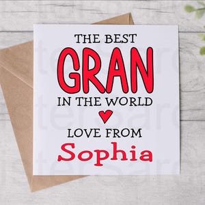 Best Gran In The World - Card For Gran - Mother’s Day Card - Birthday Card - From Grandkids - Christmas Personalised Card - Greeting Card