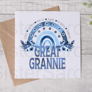 Overgrootmoeder blauw bloemen - kaart voor overgrootmoeder - Moederdagkaart - verjaardagskaart - gepersonaliseerde kaart - wenskaart