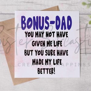 Carte de fête des pères pour beau-père - Bonus papa, vous avez rendu ma vie meilleure - carte drôle - carte personnalisée - carte de fête des pères - carte d'anniversaire
