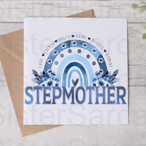 Moederdagkaart - kaart voor stiefmoeder - stiefmoeder blauwe bloemen - verjaardagskaart - gepersonaliseerde kaart - wenskaart - Moederdag