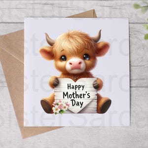 Tarjeta del Día de la Madre - Tarjeta para mamá - Vaca de las Tierras Altas - Día de la Madre - Tarjeta personalizada - Tarjeta de felicitación - Vaca de las Tierras Altas