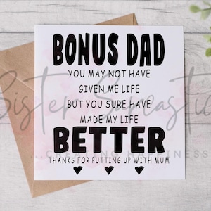 Carte de fête des pères pour beau-père - En prime, papa, merci d'avoir supporté sa mère - Carte drôle - Carte personnalisée - Carte de fête des pères - Carte d'anniversaire