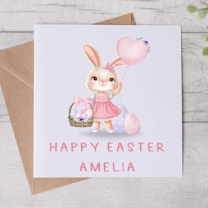 Personalisierte Osterhase Rosa Mädchen Gruß-Karte Andenken Tochter Nichte Enkelin Patentochter Schwester Osterkarte Geschenk