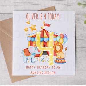 Niños personalizados 1er 4o 5o cumpleaños Tarjeta de felicitación Animales de circo Hijo Hija Sobrina Sobrino Nieto Nieta Tarjeta de cumpleaños Regalo