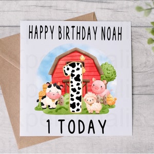 Carte de vœux personnalisée pour enfants, 1er, 4e, 5e anniversaire, animaux de la ferme, fils, fille, nièce, neveu, petit-fils, petite-fille, carte d'anniversaire, cadeau