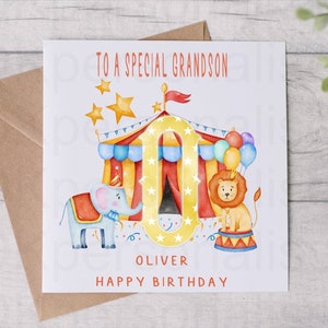 Personalisierte Kinder Jungen 1. 4. Geburtstag Grußkarte Zirkus Tiere Sohn Tochter Nichte Neffe Enkel Enkelin Geburtstagskarte Geschenk