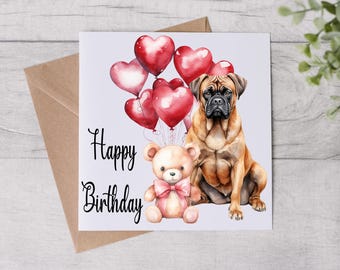 From The Dog Birthday Card - Dog Mum Card -  Birthday Card - Bullmastiff Dog - Bestie - Personalised Card