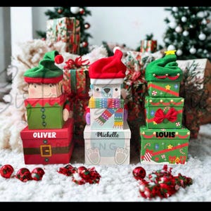 Scatole regalo impilabili personalizzate di Natale / Decorazioni natalizie, confezioni regalo originali / Scatola della vigilia di Natale, Babbo Natale segreto /