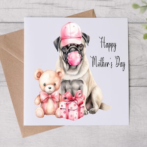 Tarjeta del Día de la Madre de From The Dog - Tarjeta para mamá perruna - Tarjeta del Día de la Madre - Perro Pug - Tarjeta personalizada
