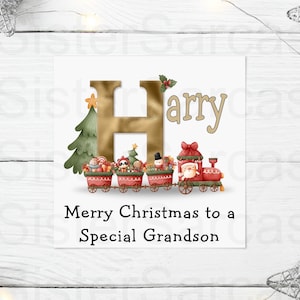 Tarjeta de felicitación personalizada del tren de Navidad para niños, tarjeta de Navidad, hijo, hija, sobrino, sobrina, nieto, nieta, hermano, hermana