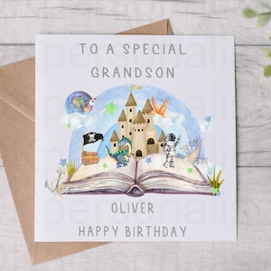 Biglietto d'auguri personalizzato per bambini ragazzi 4° 6° compleanno Libro a tema Pirata Spazio Figlio nipote Nipote Figlioccio Biglietto d'auguri regalo