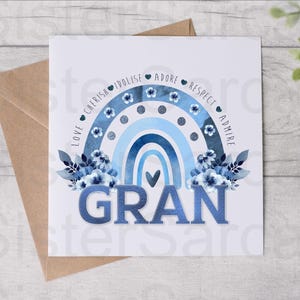 Gran Blue Floral - Card For Gran - Mother’s Day Card - Birthday Card - From Grandkids - Personalised Card - Greeting Card