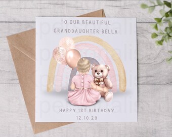 Baby Girls 1st Birthday Greetings Card - Personalised Card - Granddaughter Card - First Birthday - Keepsake - Birthday Card