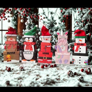Christmas Personalised Customised Stacking Gift Boxes | Reindeer Santa Elf Snowman | Novelty Gift Wrapping | Christmas Eve Box Secret Santa