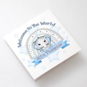 Novo cartão personalizado para bebês, cartão de boas-vindas para meninos do mundo, presente para recém-nascidos, novo cartão para bebês, elefante de lembrança,