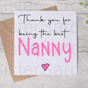 Merci d'être la meilleure nounou - carte pour nounou - carte de fête des mères - carte d'anniversaire - des petits-enfants - carte personnalisée - carte de voeux