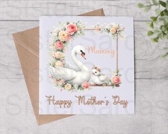 Mother’s Day Card - Mummy Swan - Card For Mum - Mothers Day Card - Personalised Card - Greeting Card