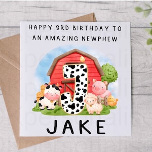 Carte de vœux personnalisée pour enfants, 1er, 4e, 5e anniversaire, animaux de la ferme, fils, fille, nièce, neveu, petit-fils, petite-fille, carte d'anniversaire, cadeau