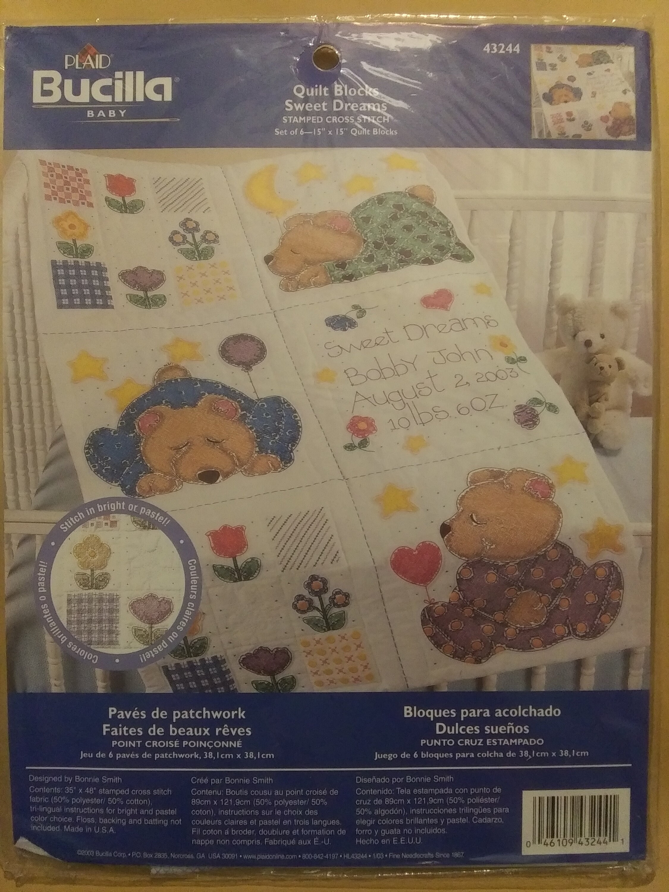 Happi Woodland Baby Quilt Dena Designs Stamped Cross Stitch Kit Animals 