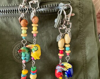 Handmade Ceramic Tropical Toucan Bird Keychain Charm