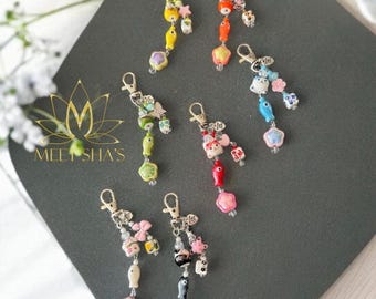 Handmade Colorful Cute Ceramic Lucky Cat Keychain Charms