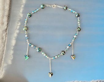 Handmade Abalone Dangle Hearts Shell Choker/ Necklace