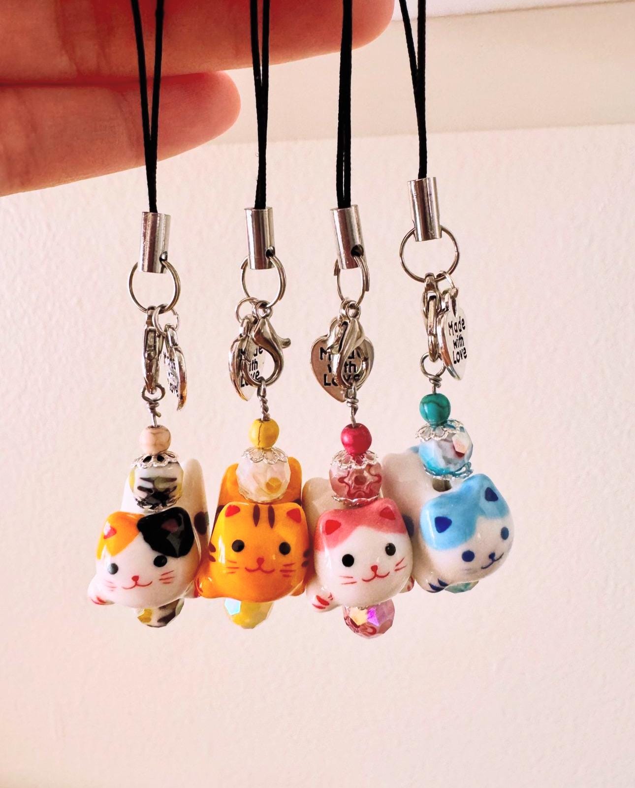 Handmade Ceramic Cat Keychain Charm