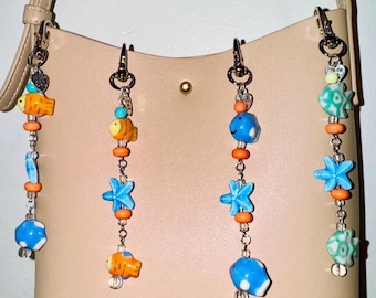 Handmade Ceramic Fish and Starfish Keychain Charm