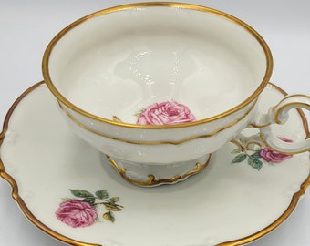 Vintage Hutschenreuther Selb Bavaria Cabbage Rose Tea Cup and Saucer. @BendisCollectibles