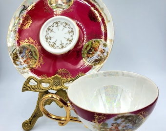 Vintage Shafford Japan Tall Footed Cup and Saucer.Fragonard Romantic. @BendisCollectibles
