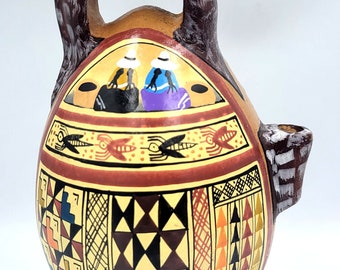 Vintage Cusco Peru Clay Vessel. Peruvian Art Pottery. Inca