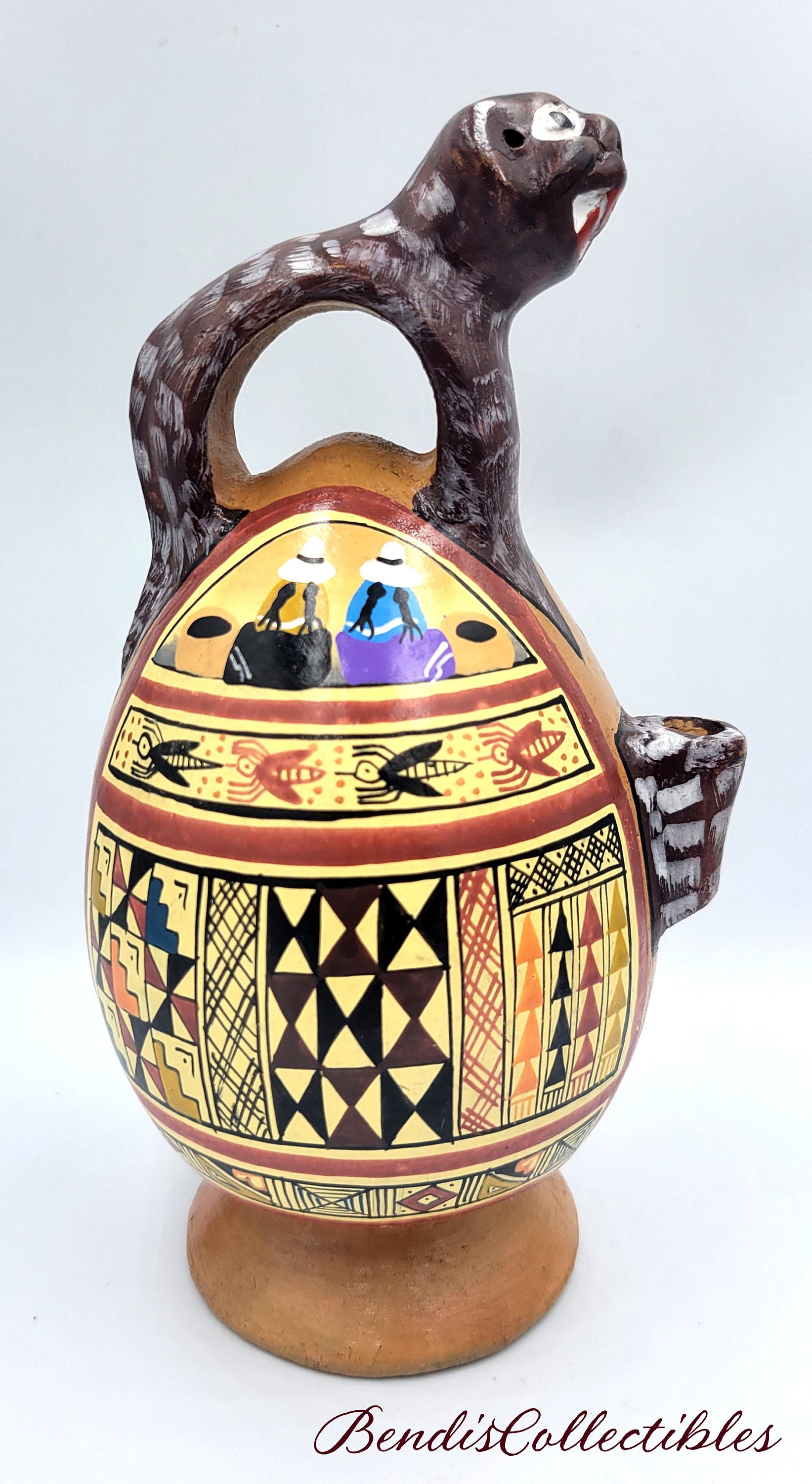 Vintage Cusco Peru Clay Vessel. Peruvian Art Pottery. Inca