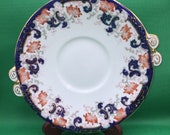 1886 Antique W.A.A. Co Adderley Plate. Lisbon pattern. Hand Painted.Handled Cake Cookie Serving plate.Bow handles. England.