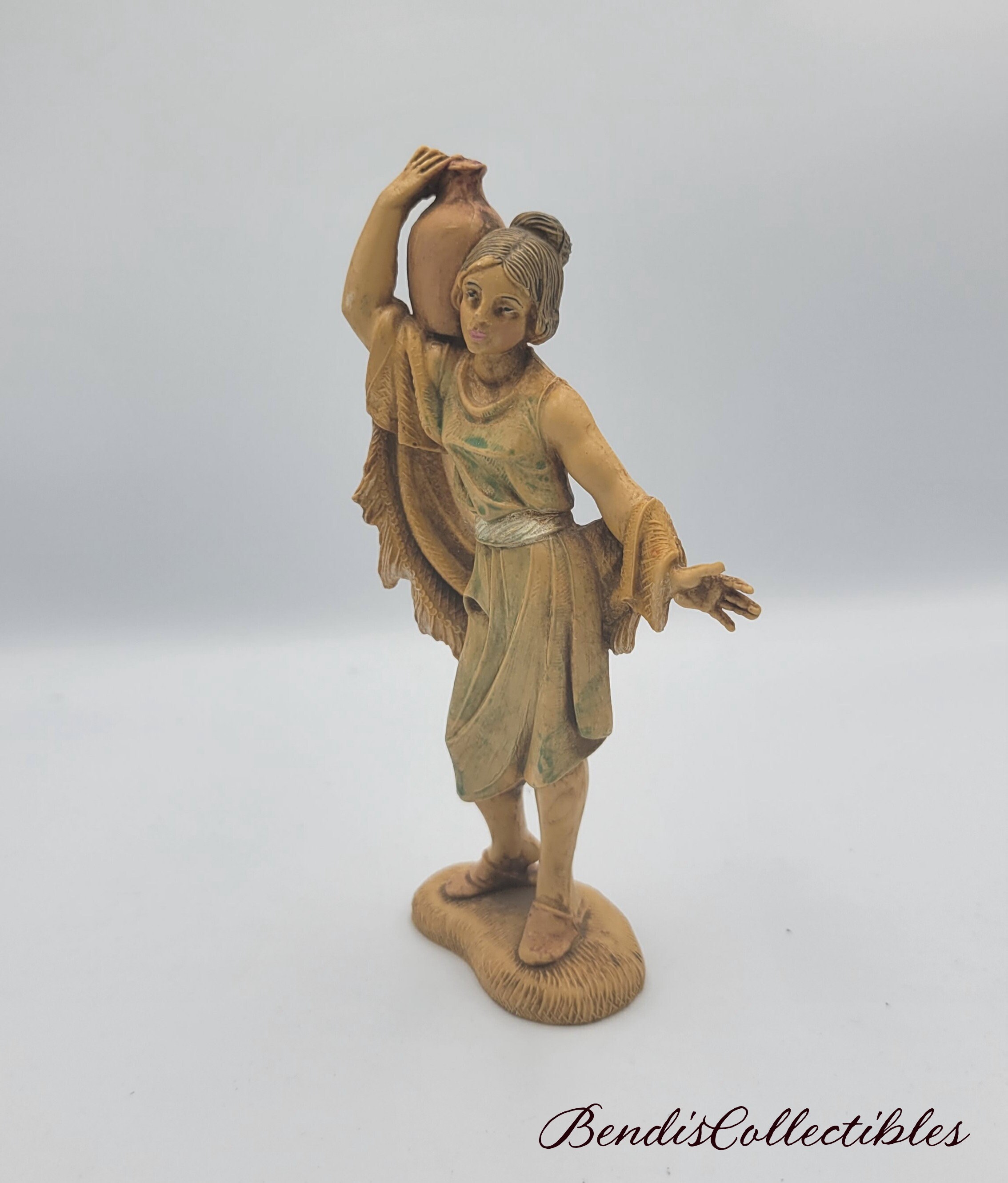 Vintage Fontanini Depose Rose Wood Figurine. Woman Carrying Water