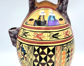 Vintage Cusco Peru Clay Vessel. Peruvian Art Pottery. Inca Peru