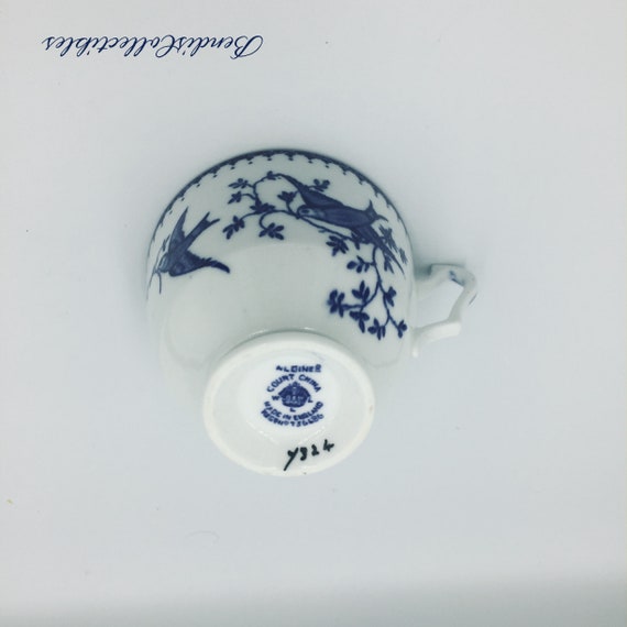Antique William Lowe Court Teacup White and Blue. Aldiner Longton