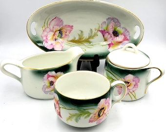 Juego de porcelana antigua Kloster Vessra, Alemania: Amapola rosa floral. @BendisCollectibles