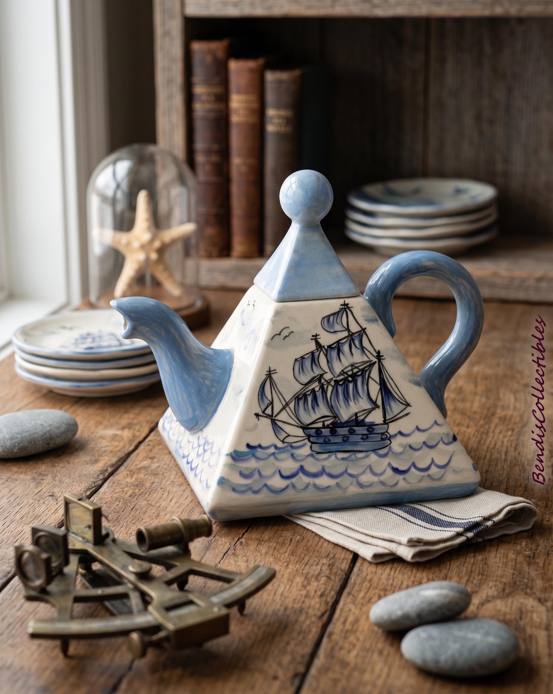 Blue White Pottery Ship Nautical - Etsy