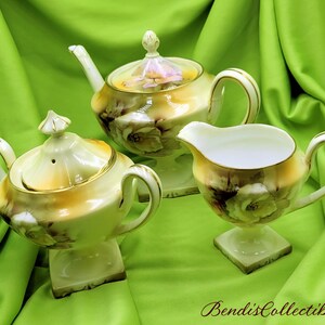 RARE Antique RS Prussia Tea Set. Creamer Sugar Teapot Set. @BendisCollectibles