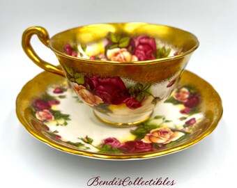 Vintage Royal Chelsea Golden Rose Tea Cup & Saucer, English Bone